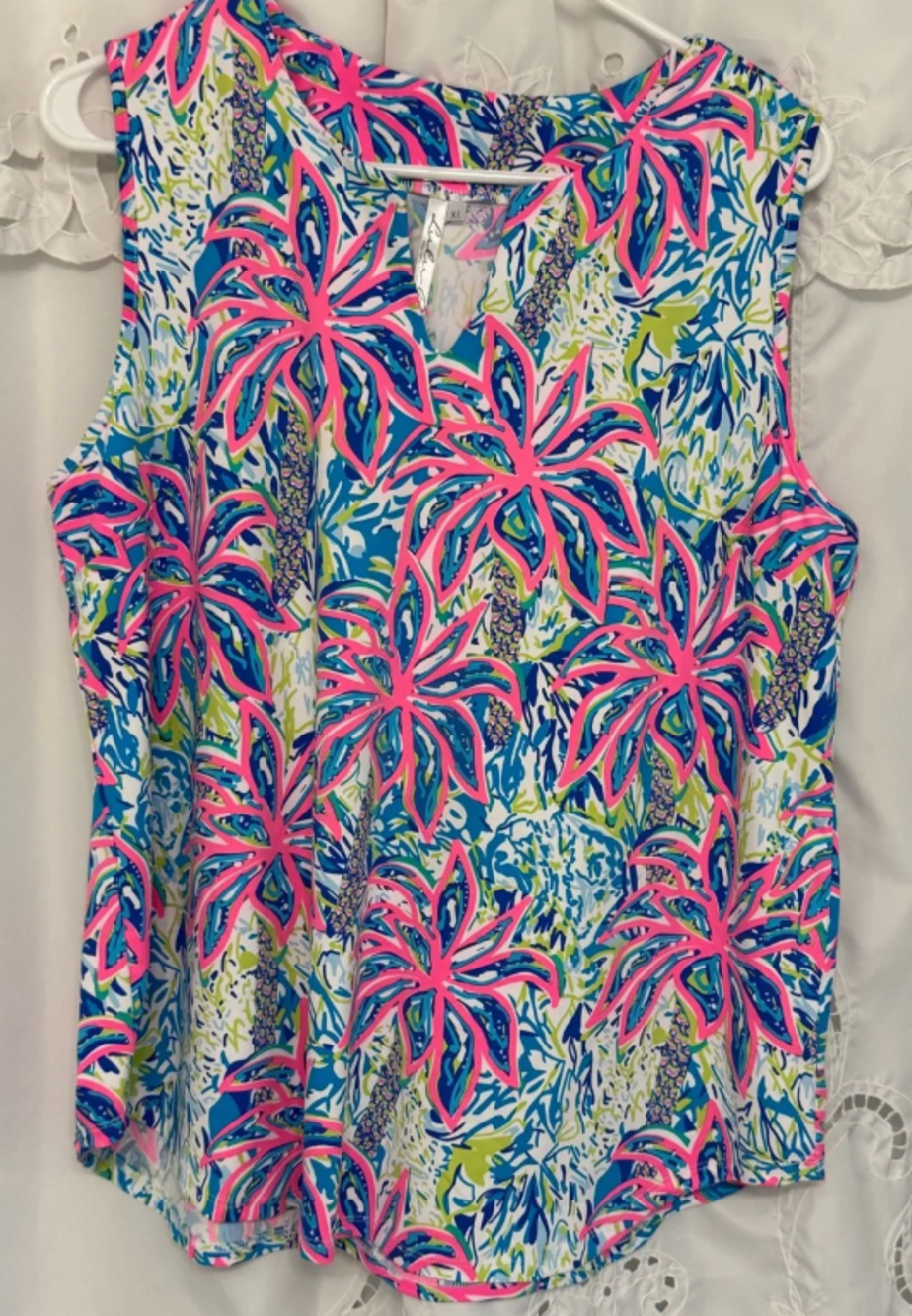 Women’s Tropical Floral Print Sleeveless Blouse